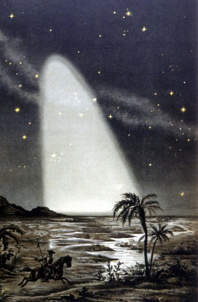 Zodiakaal lichtfenomeen op de Mexicaanse savanne. 19e-eeuwse kleurenlithografie door Unknown artist