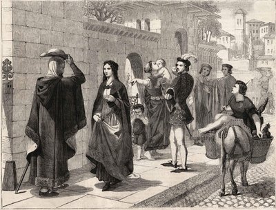 de eerste ontmoeting van Laure (Laura de Noves door Unknown artist