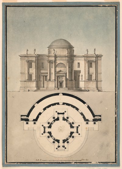 Ontwerp voor een Klassieke Tempel met een Tempietto en Halfronde Aedicule door Unknown, Italian