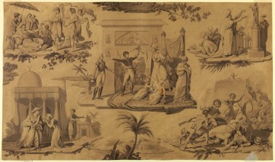Tekening, Cartoon voor bedrukt katoenen textiel: De Fransen in Egypte [Les Francais en Egypte], ca. 1815 door Unknown artistUnknown artist