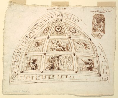 Tekening, plafond gewelfdecoratie, slaapkamer, Cornelia kamer van Palazzo Cavina, Faenza, 1816 door Unknown artistUnknown artist