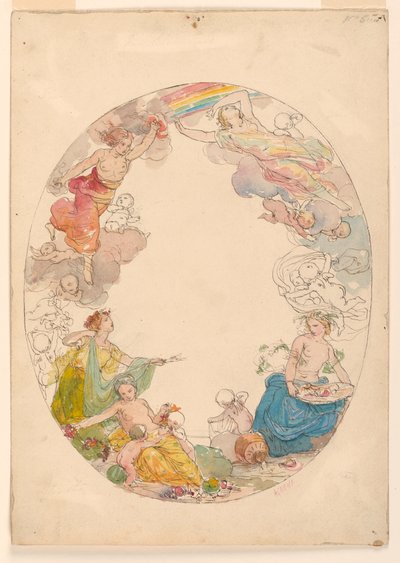 Tekening, plafondschildering, "De Elementen", ca. 1870 door Unknown artistUnknown artist