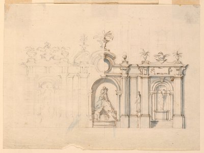 Tekening, Zuilengalerij met fontein, ca. 1770 door Unknown artistUnknown artist
