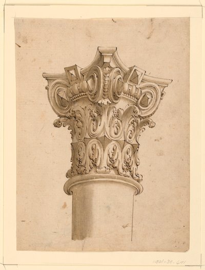 Tekening, hoekaanzicht van samengesteld kapiteel, 1625-1650 door Unknown artistUnknown artist