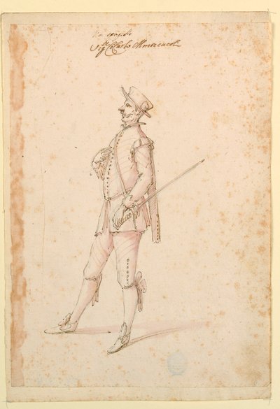 Tekening, Kostuumontwerp: Een kapitein voor een ballet, ca. 1720 door Unknown artistUnknown artist