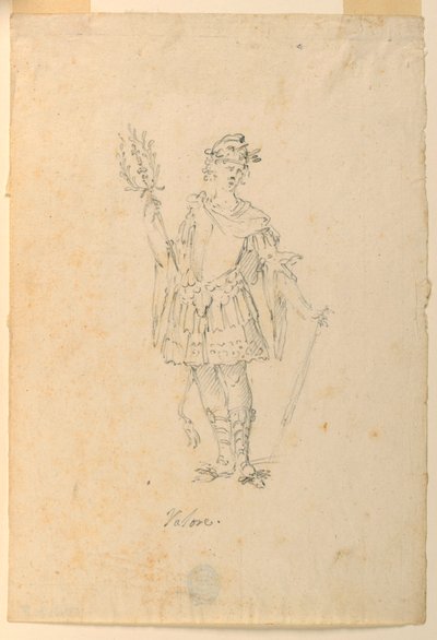 Tekening, Kostuumontwerp: Valor voor een ballet, ca. 1720 door Unknown artistUnknown artist