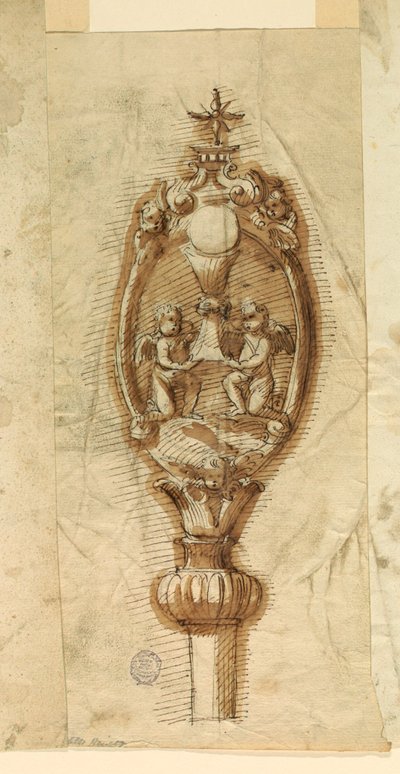 Tekening, Kuif van een processiestaf, 1600-1650 door Unknown artistUnknown artist