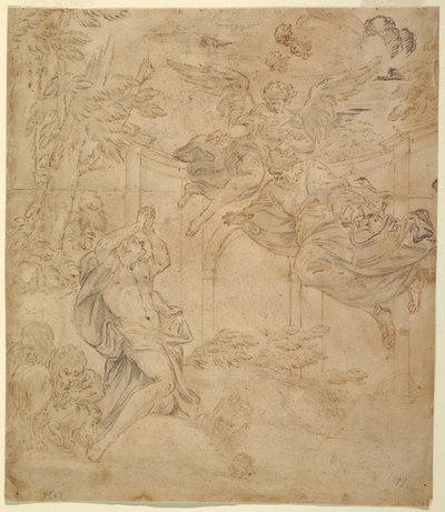 Tekening, Daniël in de leeuwenkuil, ca. 1630-40 door Unknown artistUnknown artist