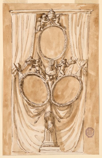 Tekening, Decoratie voor portret van paus Pius VI en koninklijk paar, ca. 1790 door Unknown artistUnknown artist