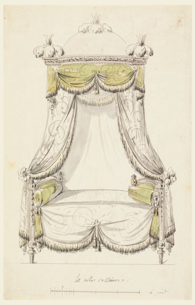 Tekening, Ontwerp voor een bed in Romeinse stijl, 1780 door Unknown artistUnknown artist