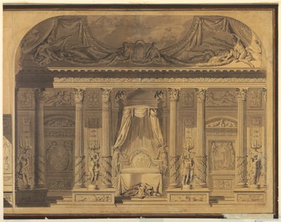 Tekening, Ontwerp voor een slaapkamer, Hotel de Mailly-Nesle, Parijs, 1770-80 door Unknown artistUnknown artist