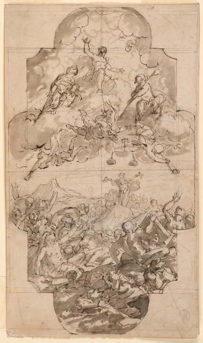 Tekening, Ontwerp voor een plafond in een kerk, 1700-1750 door Unknown artistUnknown artist