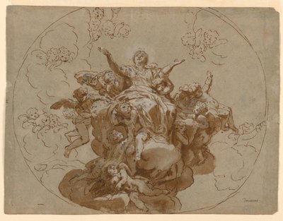 Tekening, Ontwerp voor een plafond met de Hemelvaart van de Maagd, 1700-1730 door Unknown artistUnknown artist
