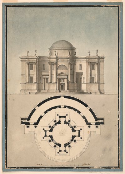 Tekening, Ontwerp voor een Klassieke Tempel met een Tempietto en Halfronde Aedicule, ca. 1780 door Unknown artistUnknown artist