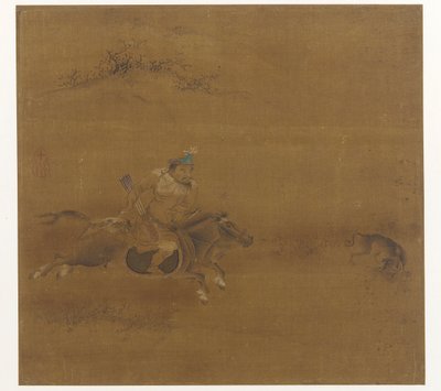 Een Tataarse Ruiter die een Haas Achtervolgt door Unknown artist