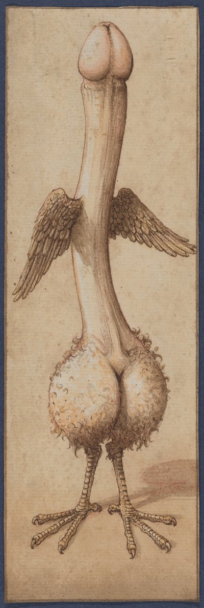 Een gevleugelde fallus in de vorm van een vogel door Unknown artist