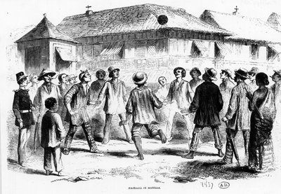 Een voetbalwedstrijd in Manilla (Filipijnen) - gravure door Unknown artist