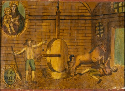 Een man omvergeworpen door een paard, ex voto van het einde van de 18e eeuw door Unknown artist