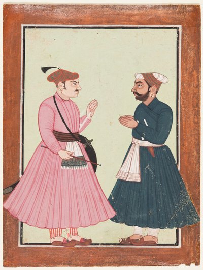 Een Edelman, Waarschijnlijk Raja Gaur Sen, Ontvangt een Andere Edelman door Unknown artist