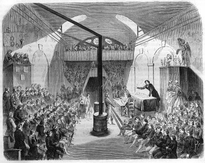 Een zitting in de club van Jacobijnen, tijdens de Revolutie van 1789. Gravure uit 1844 door Unknown artist