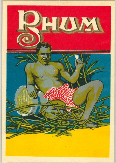 Een jonge zwarte man naakt met een glas rum (advertentie) door Unknown artist