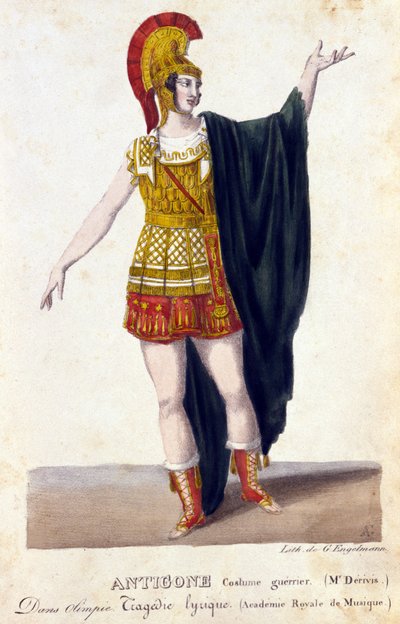 Antigone krijgerskostuum. 18e-eeuwse gravure. door Unknown artist