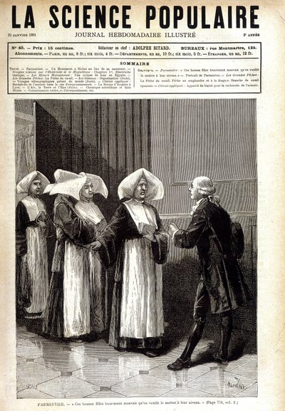 Antoine Augustin Parmentier (1737 - 1813), apotheker bekend om het verspreiden van aardappelcultivatie in Frankrijk, sprekend tot nonnen. in La science populaire 20/01/1881 door Unknown artist