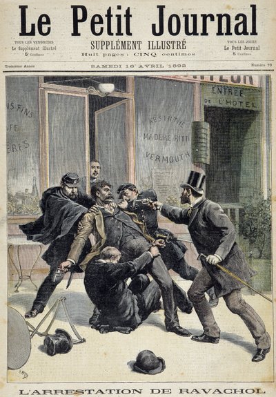 Arrestatie van de anarchist Francois Koenigstein alias Ravachol (naar zijn moeders naam) (1859 - 1892). Een van 