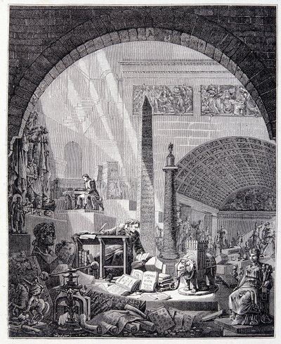 Baron Dominique Vivant-Denon (Vivant denon) op zijn kantoor, omringd door kunstvoorwerpen en Napoleon door Unknown artist