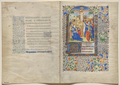 Bifolio uit een getijdenboek: De Kruisiging: Uren van het Kruis (recto) door Unknown artist
