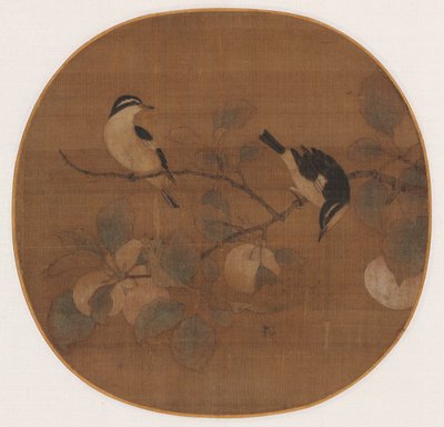Vogels op een perziktak door Unknown artist