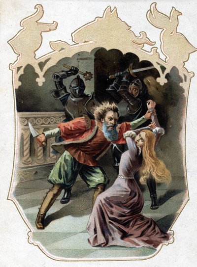Blauwbaard. Verhaal van Charles Perrault. 1697. Chromolithografie uit de late 19e eeuw. Sticker 