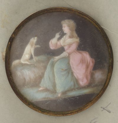 Knop met geschilderde dame en hond door Unknown artist