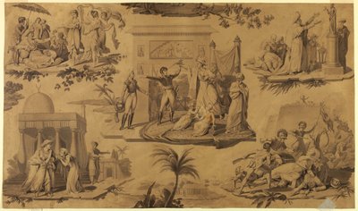 Cartoon voor bedrukte katoenen textiel: De Fransen in Egypte [Les Francais en Egypte] door Unknown artist