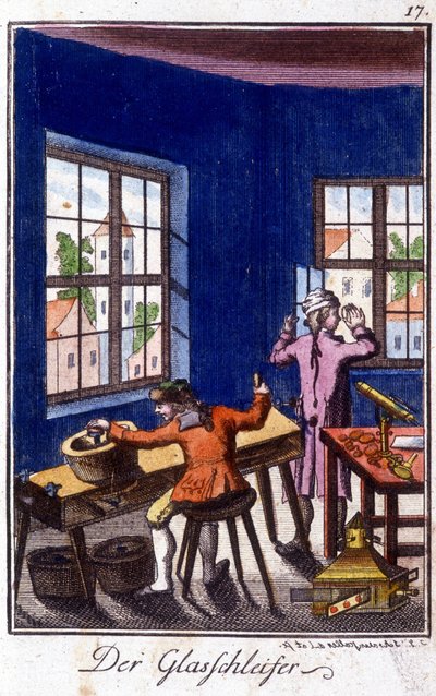 Ambacht: de glasbewerker in zijn werkplaats. In 