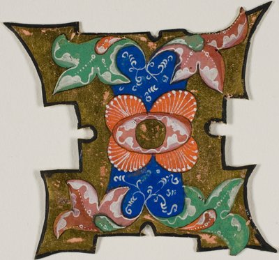 Versierde initiaal "I" met bladeren uit een koorboek door Unknown artist