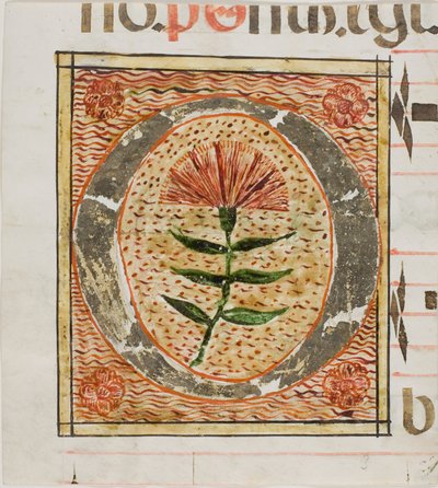 Versierde initiaal "O" met bloemen uit een manuscript door Unknown artist