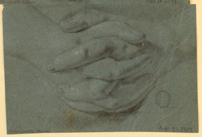 Tekening: Een studie voor gevouwen handen door Unknown artist