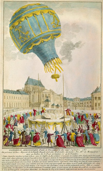 Experiment van de gebroeders Montgolfier op 19/09/1783 in Versailles door Unknown artist