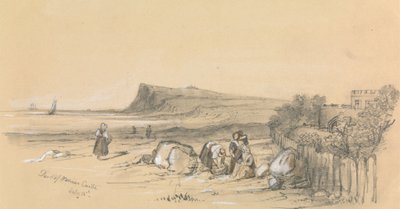 Figuren op een Strand met Walmer Kasteel in de Verte door Unknown artist