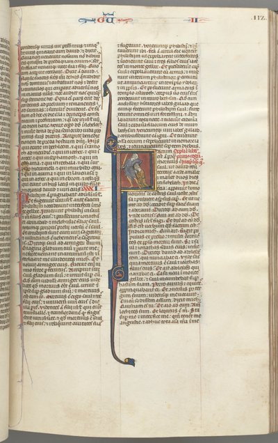 Fol. 112r, Koningen II, historiated initiaal F, de onthoofding van de Amalekiet door Unknown artist