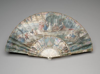 Vouwwaaier met een pastorale scène, ca. 1740-50 door Unknown artist