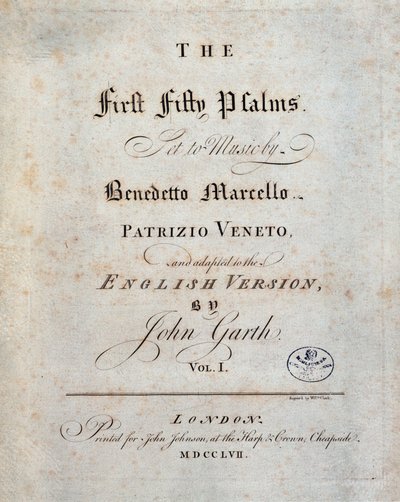 Frontispice van de Vijftig Eerste Psalmen, door Benedetto Marcello door Unknown artist