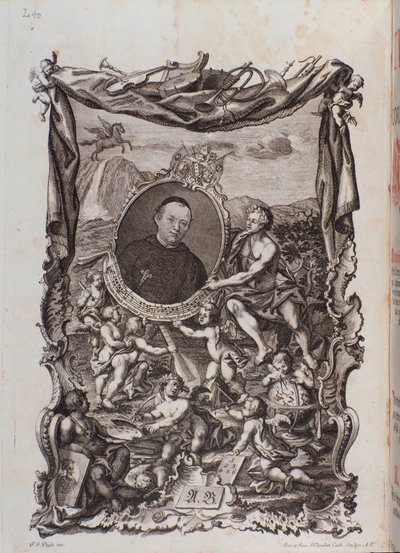 Frontispice met portret van Tractatus musicus werk door Meinrad Spiess door Unknown artist