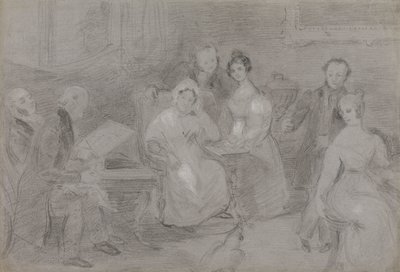 Groep Figuren, met een Man die in Waterverf Schildert en een Meisje dat Theekopjes Aangeeft door Unknown artist