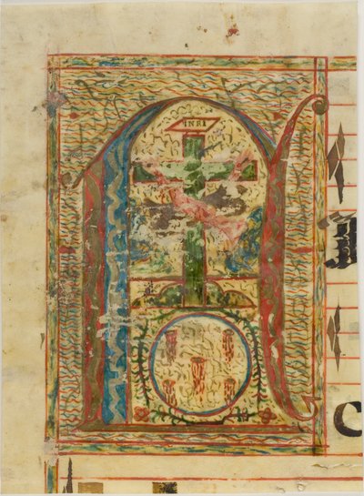 Geschiedkundige initiaal "N" met kruisbeeld uit een manuscript door Unknown artist