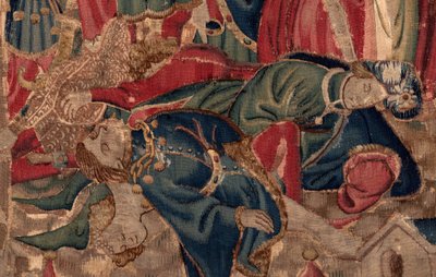 Geschiedenis van Sint Piat en Sint Eleuthère, Scène 14: De pest verwoest de stad Doornik (Tribuns ziet zijn dochter zich terugtrekken van de christenen en haar aantrekken tot zijn wet, waardoor de plotselinge dood snel nabij was voor de heidenen). (detail) door Unknown artist