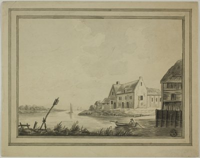 Huizen aan rivier of kanaal door Unknown artist