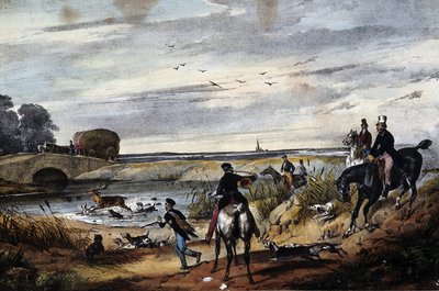 Jachtscène - anonieme gravure, ca. 1850 door Unknown artist