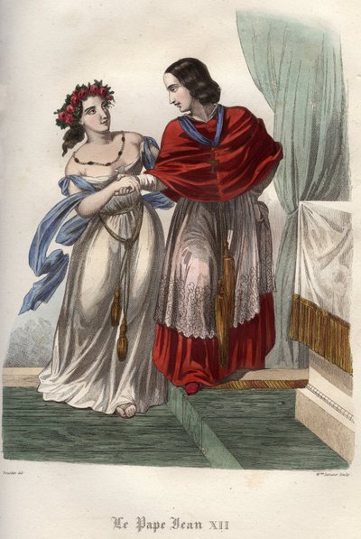 Incest: Paus Johannes XII (ca. 937-964) met zijn grootmoeder en vermeende minnares, Marozia (ca. 890-ca. 936). door Unknown artist
